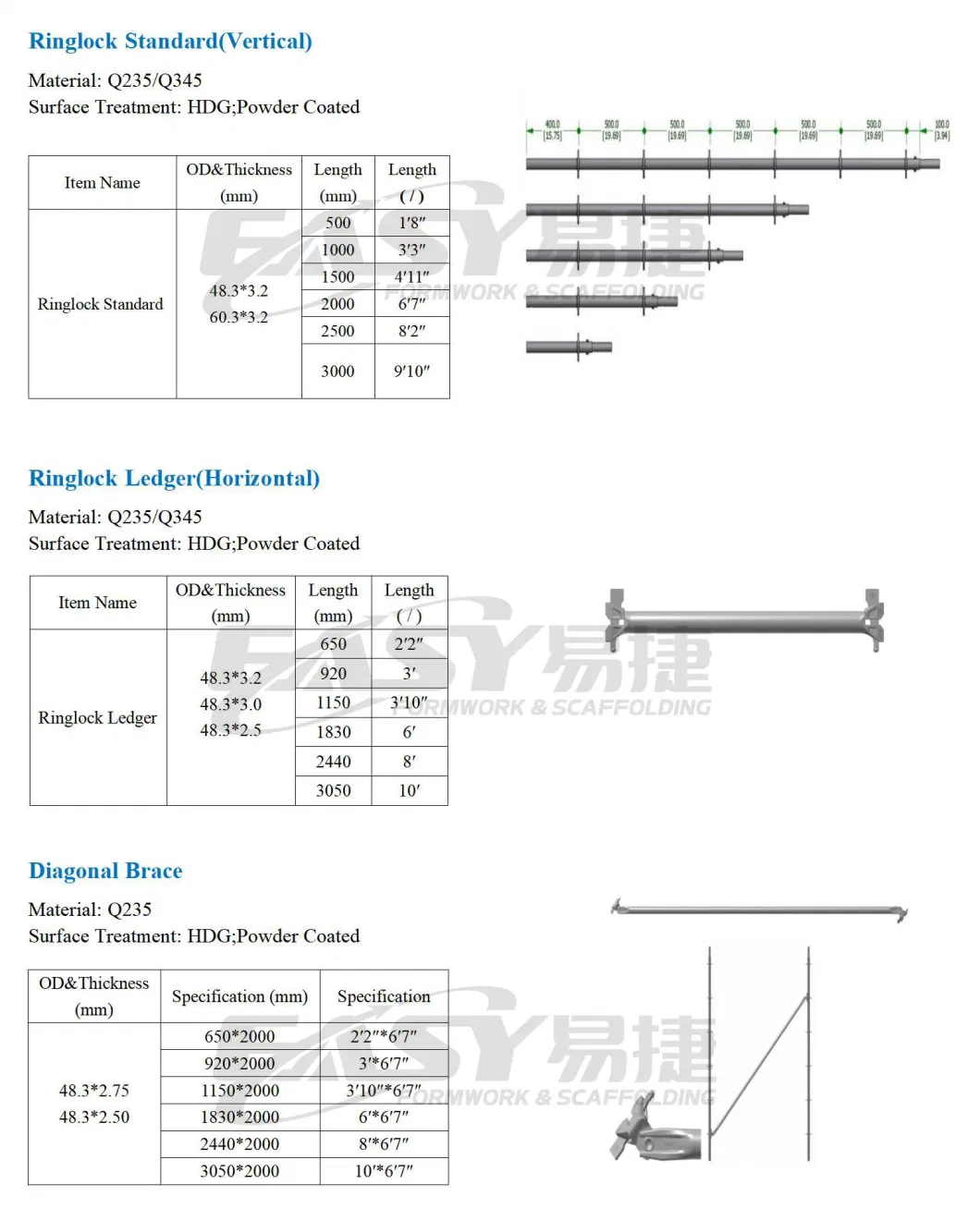 Easy 5% off Scaffolding Heavy Duty Layher HDG/Painted/Powder Coated Galvanized Scaffold System Price Standard Ledger Brace Ringlock Steel Scaffolding for Sale